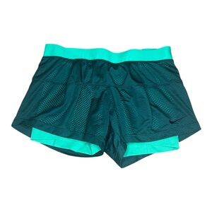 Nike Women's Dark Green and Aqua Athletic Shorts Mesh M